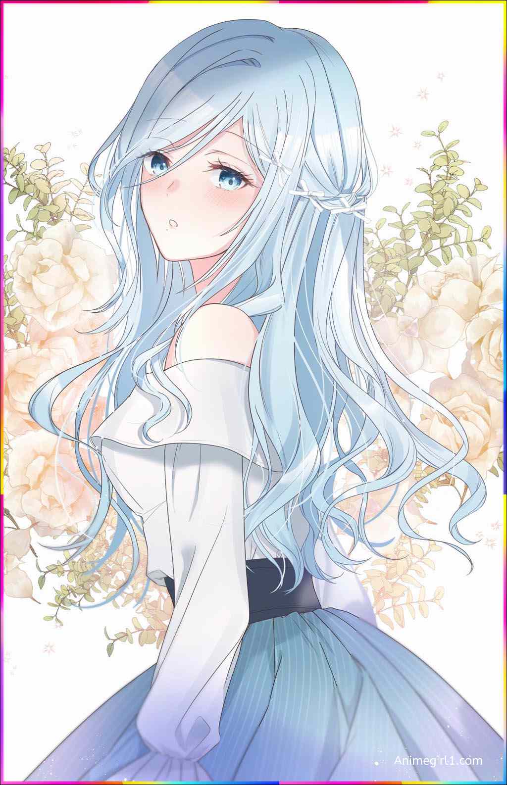 anime girl with sky hair