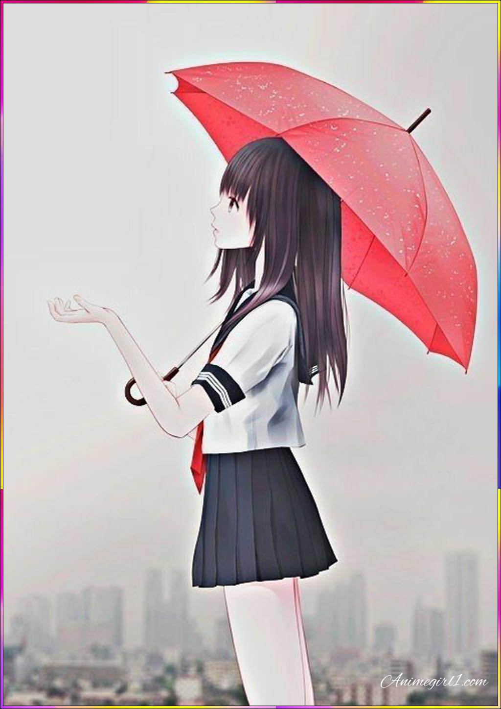 Anime girl with red umbrella