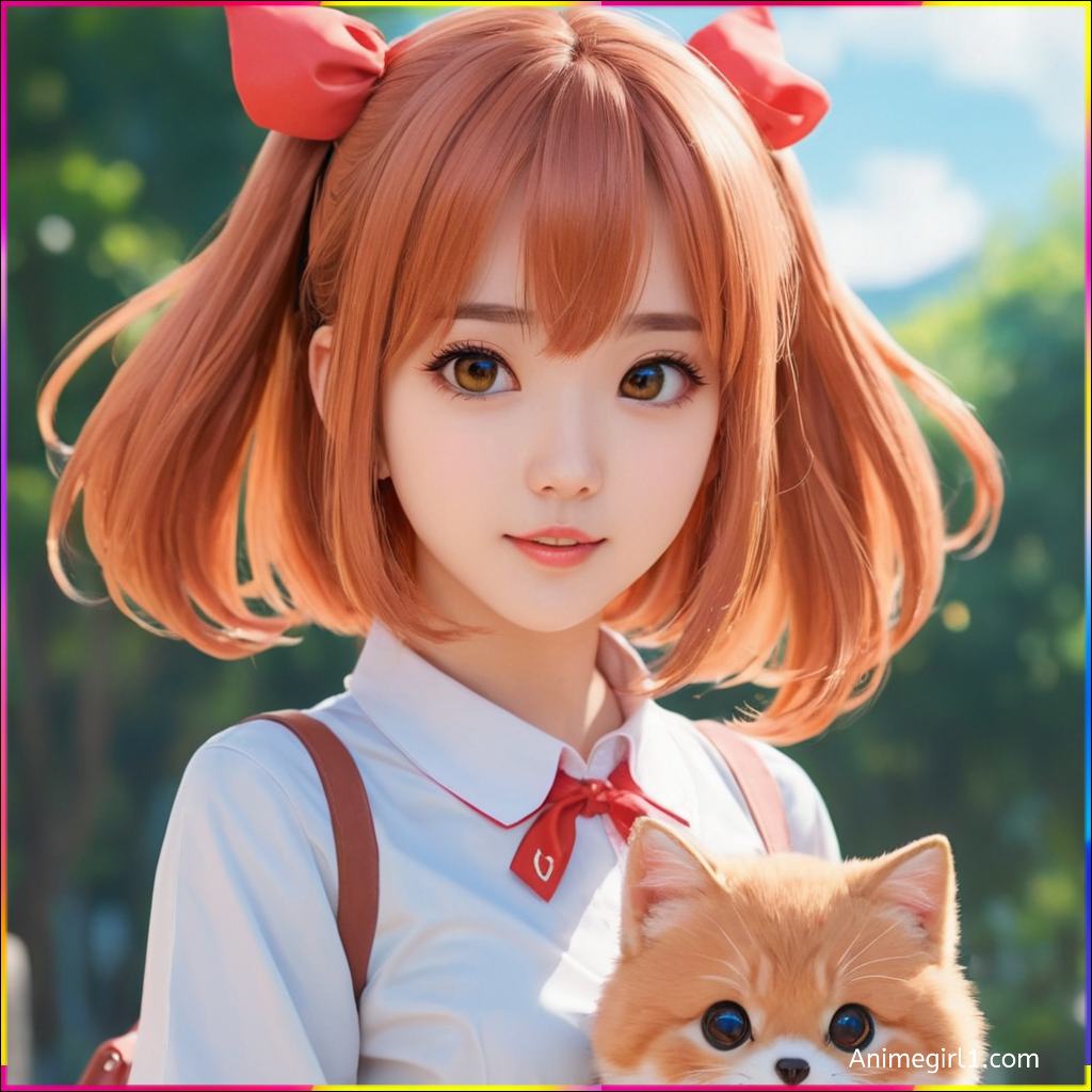 anime girl with cute cat