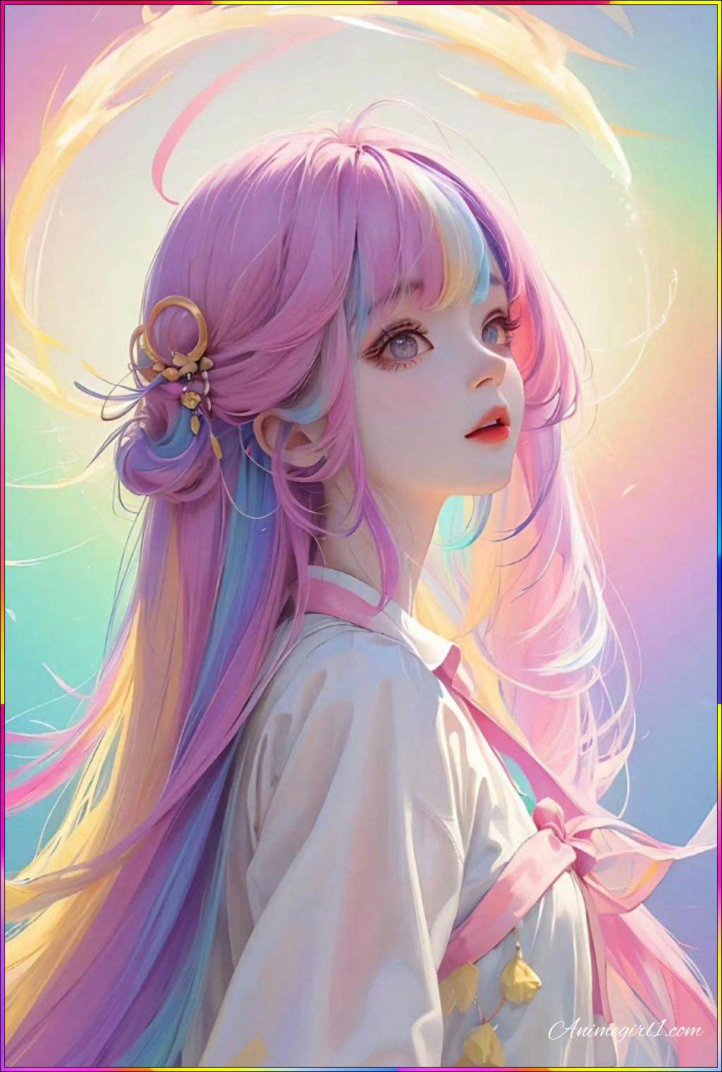pink ad purple hair anime girl
