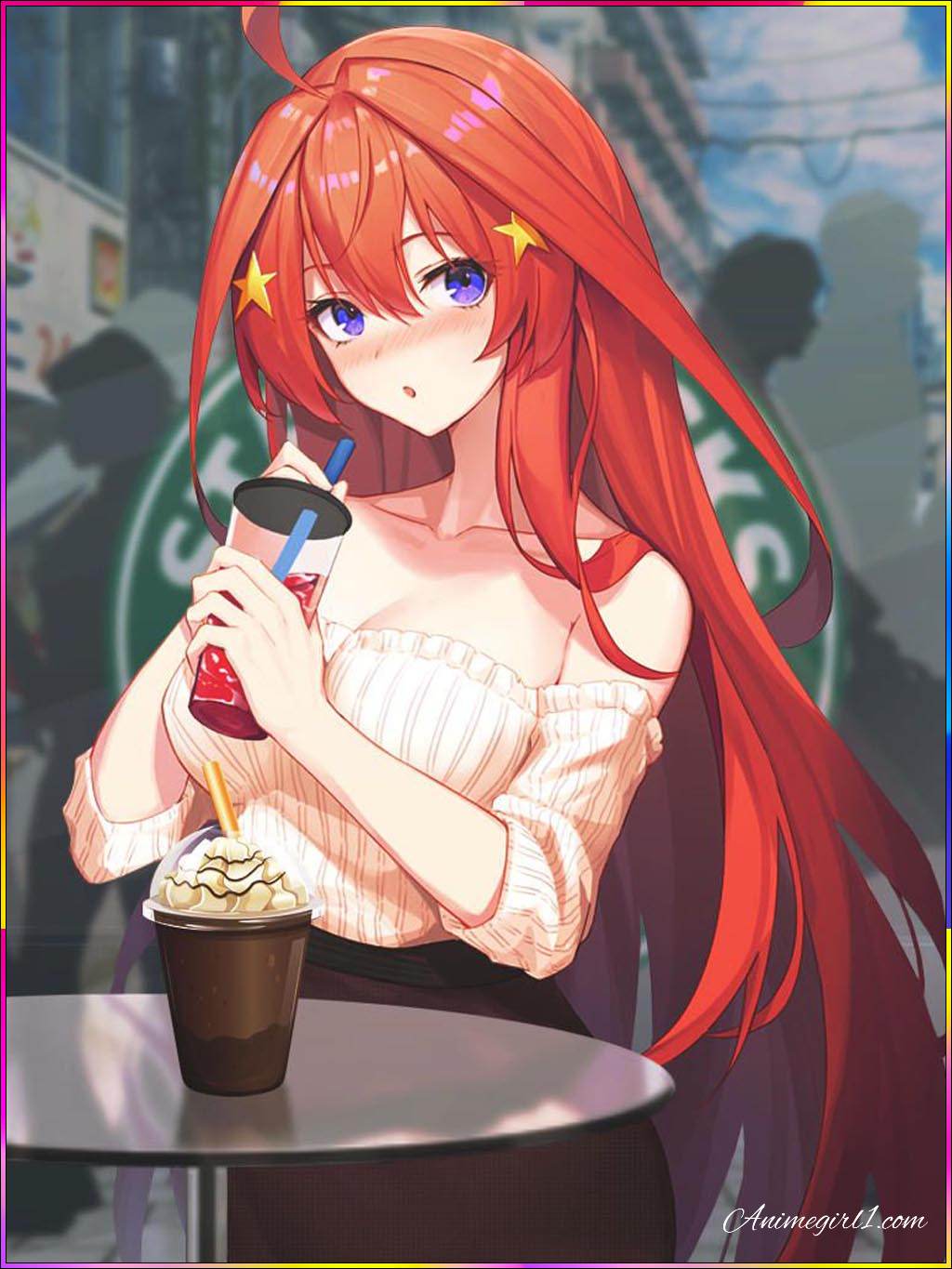 anime girl in coffee shop