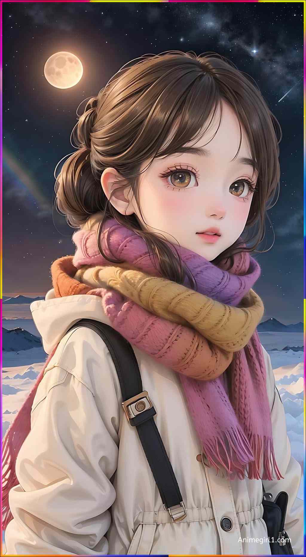 beautiful anime girl in winter