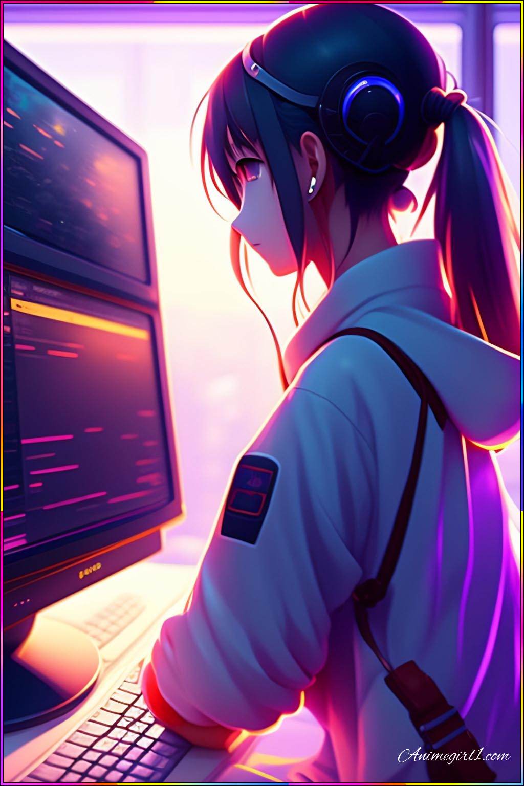 anime girl working on pc