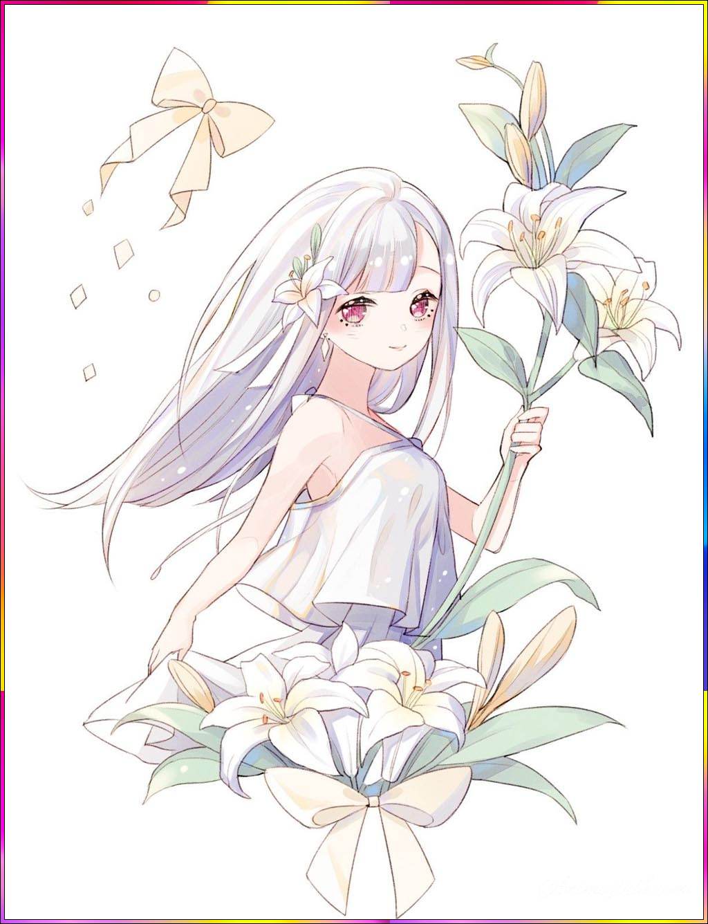 anime girl with flowers
