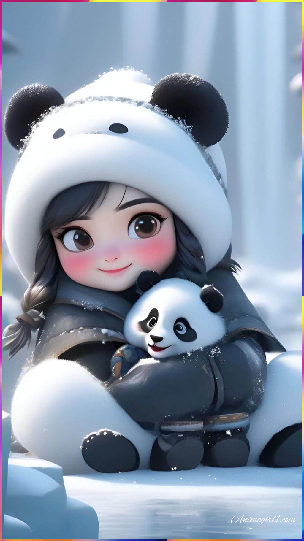 little anime girl with panda