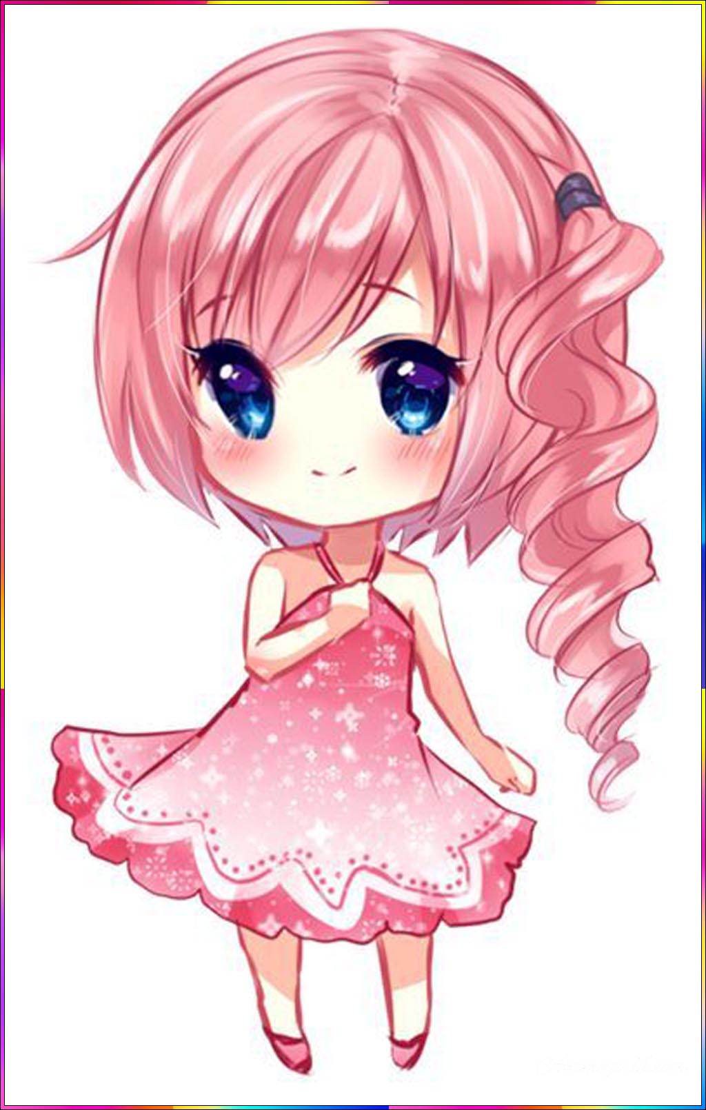 little anime girl in pink dress