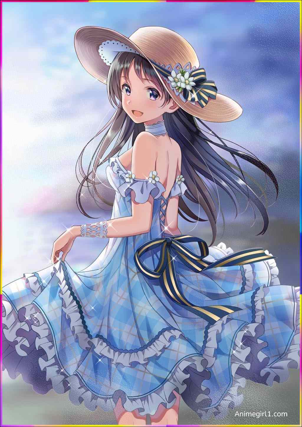 anime girl in blue dress