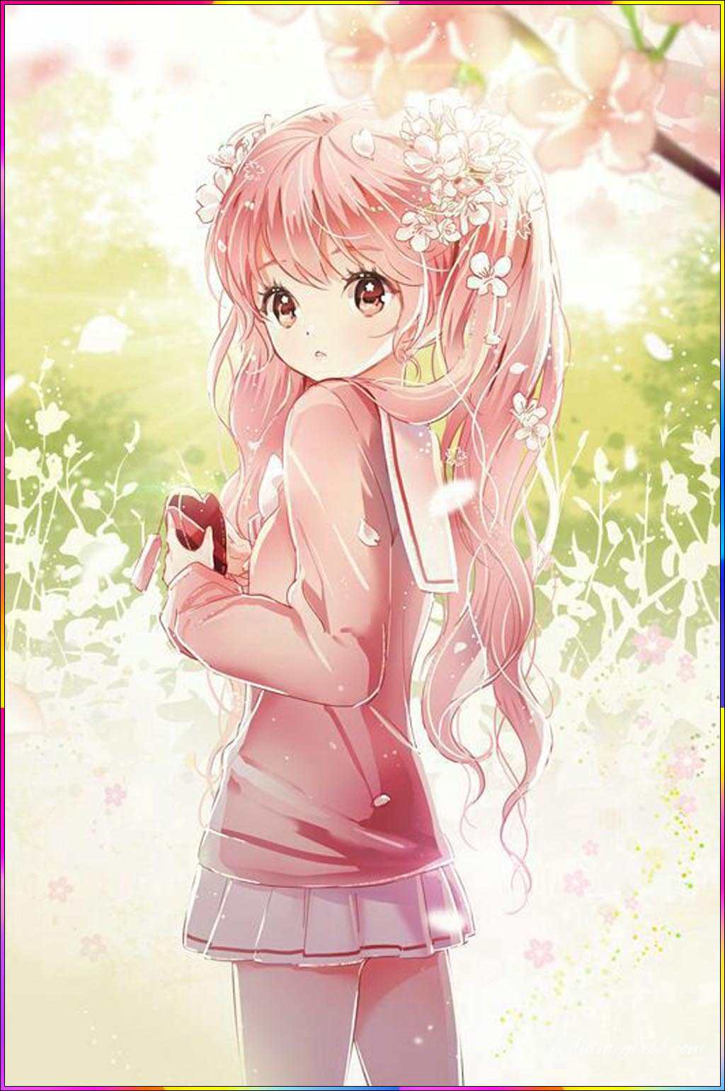 pretty anime girl in pink dress