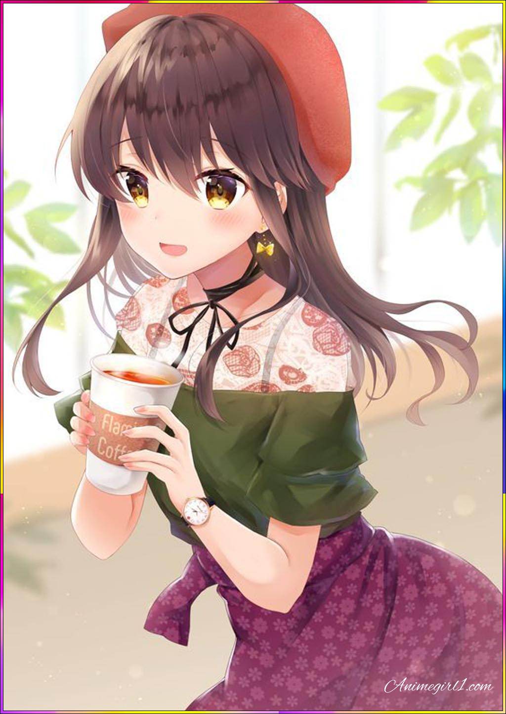anime girls taking coffee