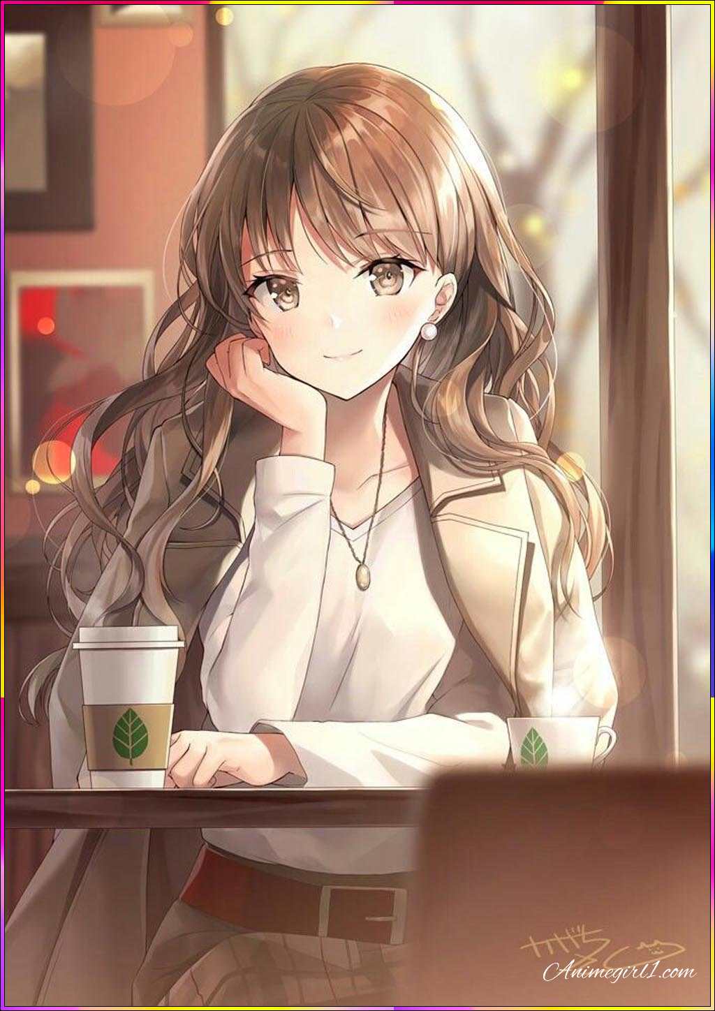 anime girl in coffee shop