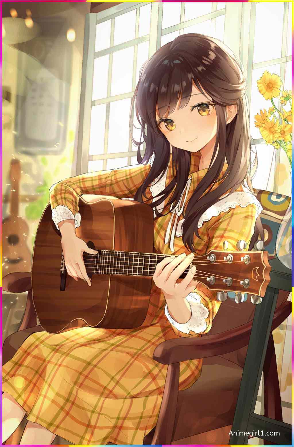 anime girl playing guitar