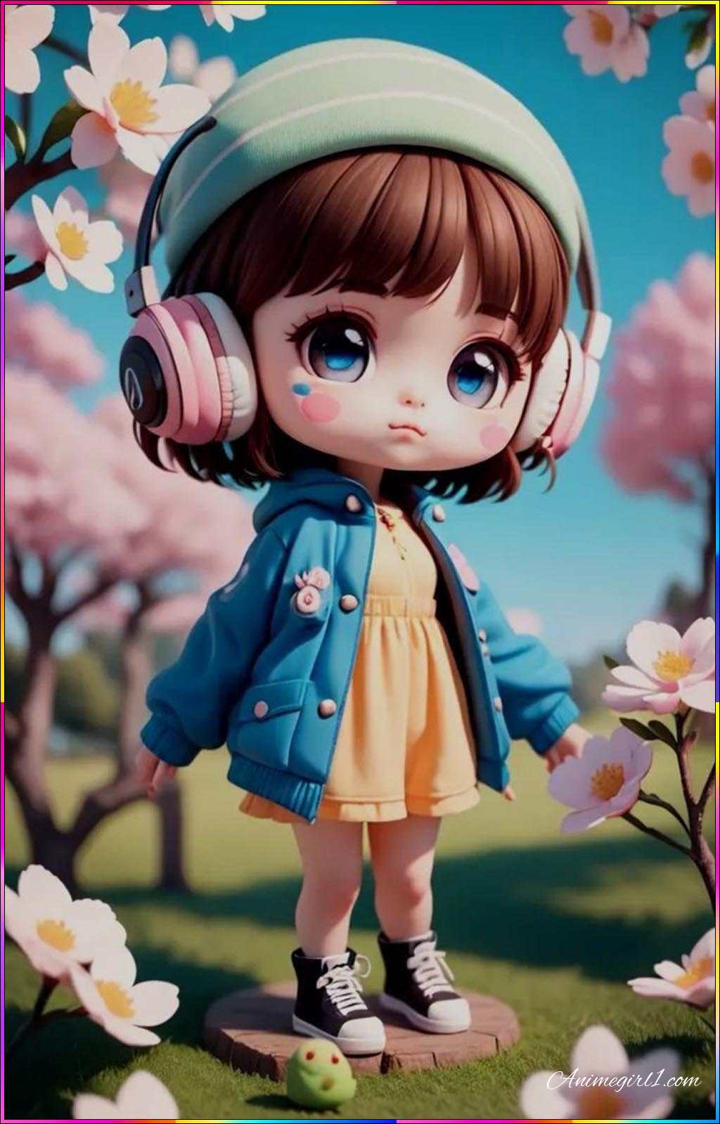 baby anime girl listening to music