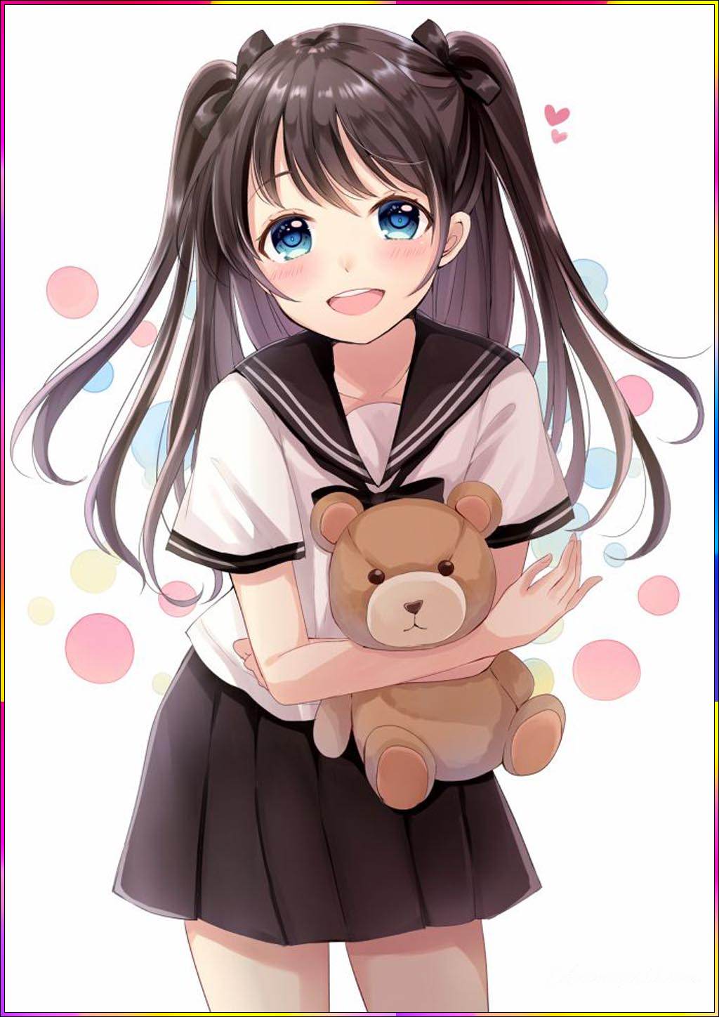 anime girl with teddy bear