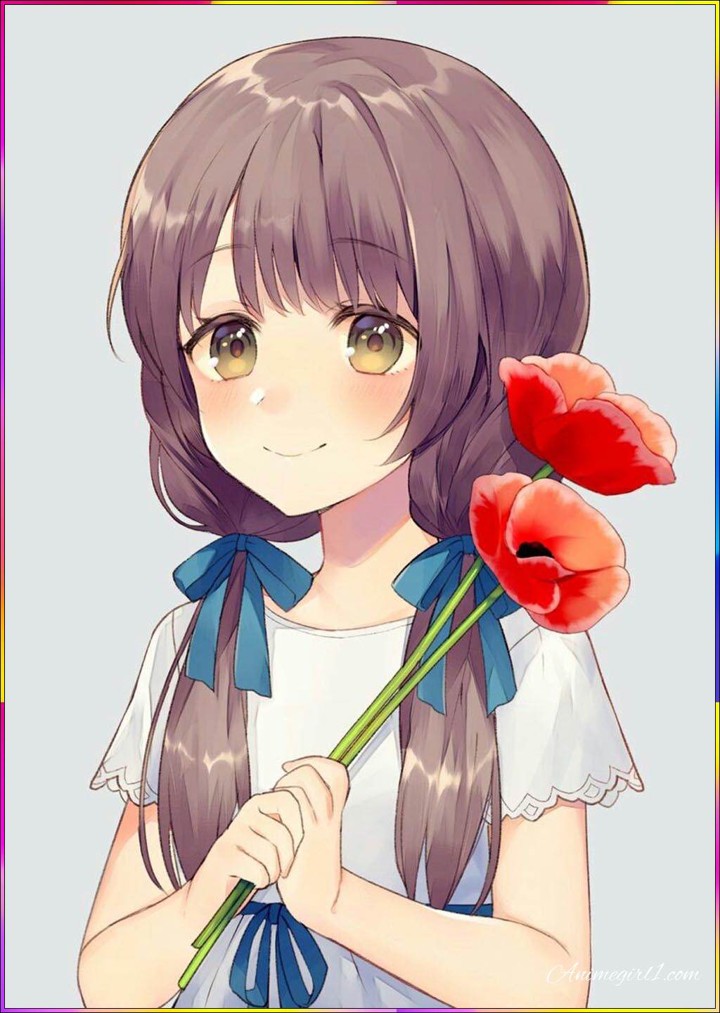 anime girl with red flower
