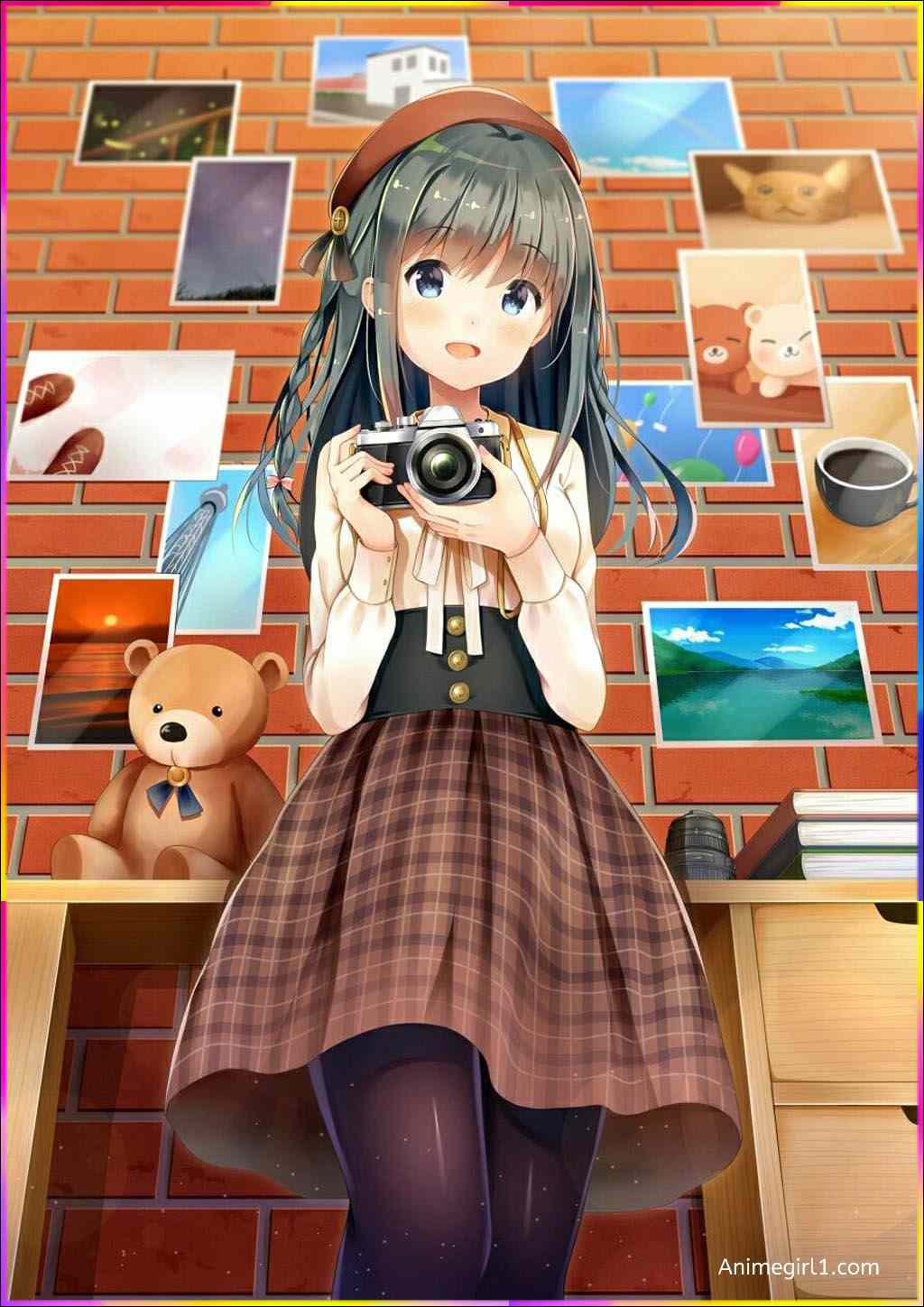 cute anime girl with camera