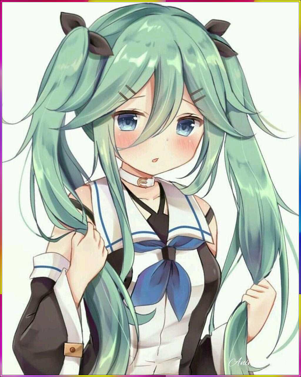 green hair anime girl
