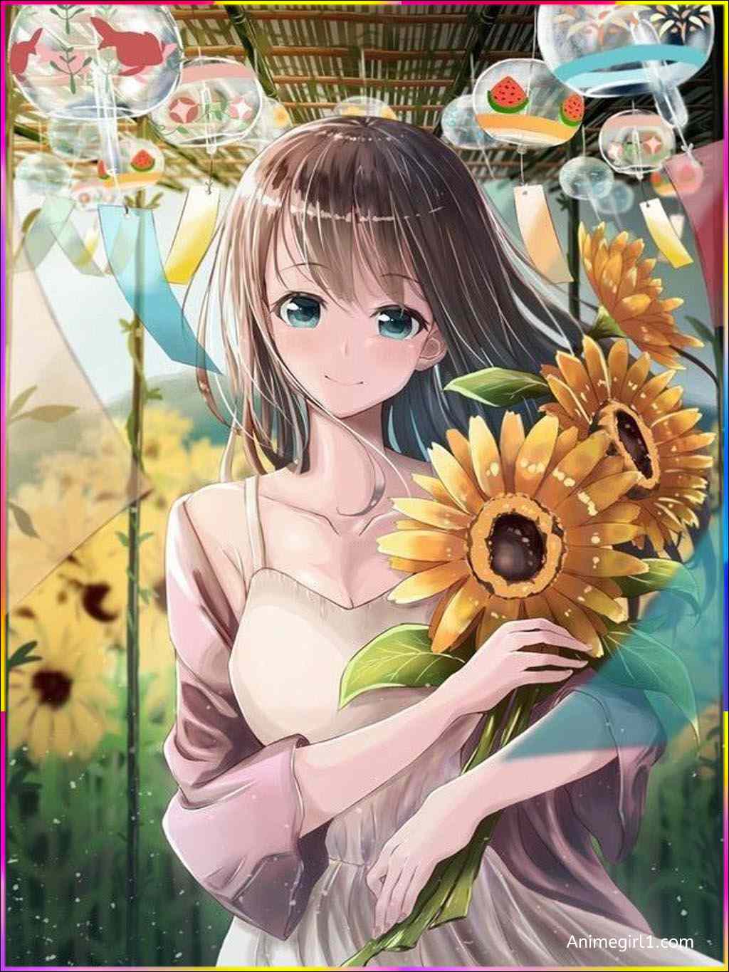 anime girl with sunflower