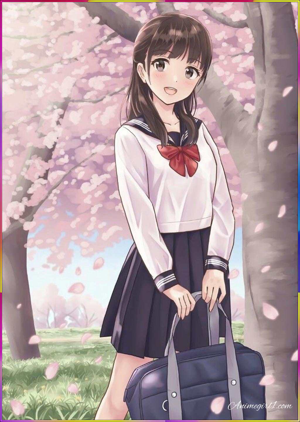 anime girl with school bag
